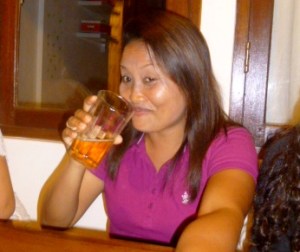 Kadek, captured in a rare moment. I'm told she doesn't drink beer!